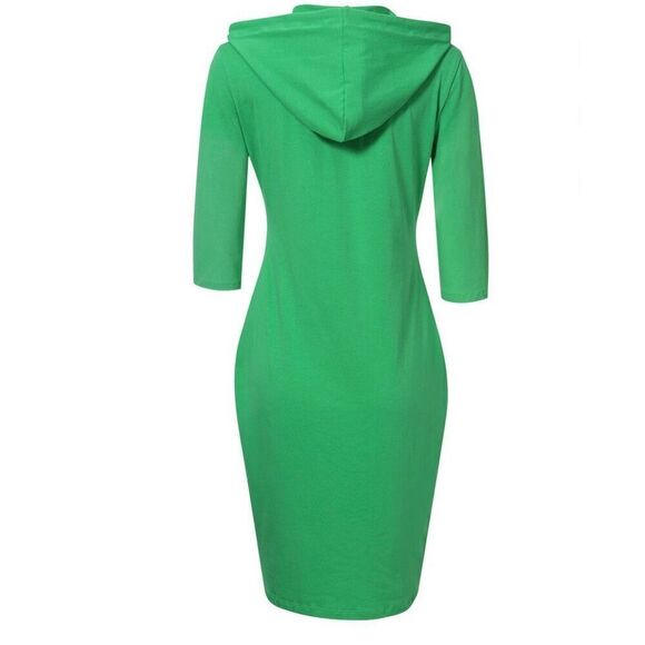 Brand New Miskay Green Hooded Hoodie Knee Length Jersey Knit Dress - Sz 2X - Picture 3 of 4